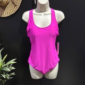 Nicole Miller racerback, scoop neck,padded pink glow, one piece swimsuit